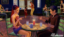 Two Sims chatting at a table
