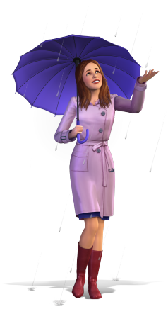 Sim with an umbrella in the rain