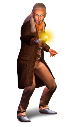 A male witch casting a spell